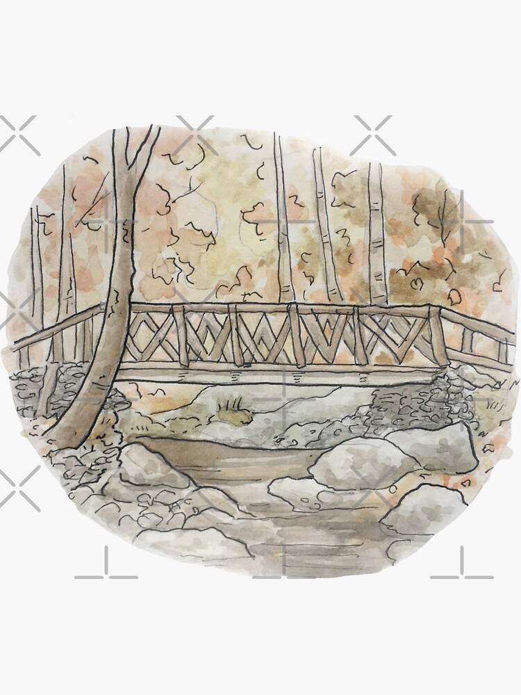 Headless Horseman Bridge Illustration in Watercolor by WitchofWhimsy