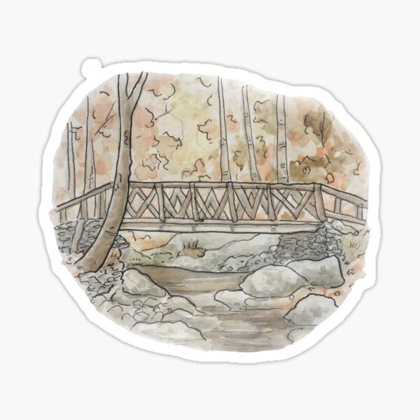 Headless Horseman Bridge Illustration in Watercolor Sticker