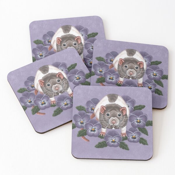 Rat with Flowers Coasters (Set of 4)