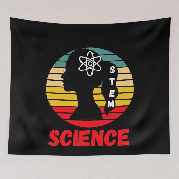 Aperçu de l'œuvre SCIENTIFIQUE DE LABORATOIRE MÉDICAL STEM ATOM RETRO SUNSET WOMEN IN SCIENCE créée et vendue par Hippiesole.