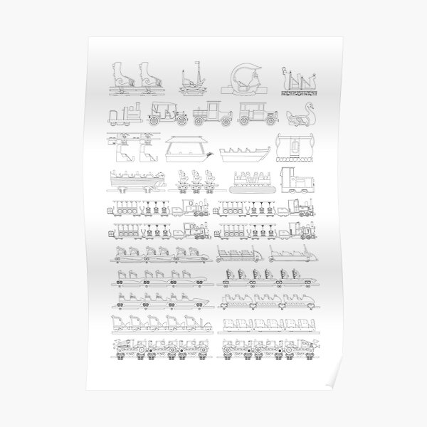 Ride vehicle blueprint fairytale themepark black & white Poster