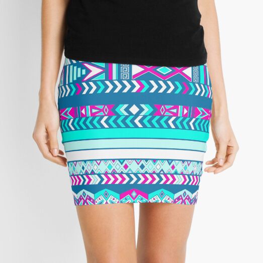 Boho gift ethno stripes tabby pink green mint Mini Skirt
