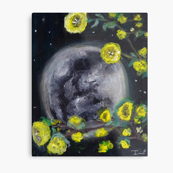 Moon & Flowers Metal Print