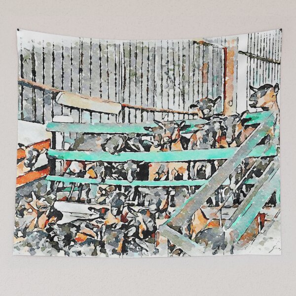 Item preview, Goats facing the green fence designed and sold by Giuseppe Cocco.