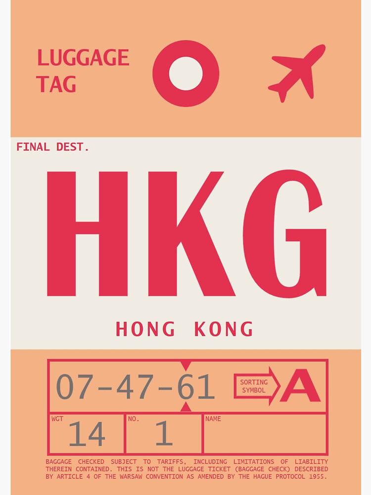 "Hong Kong International Airport Vintage Luggage Tag" Sticker for Sale