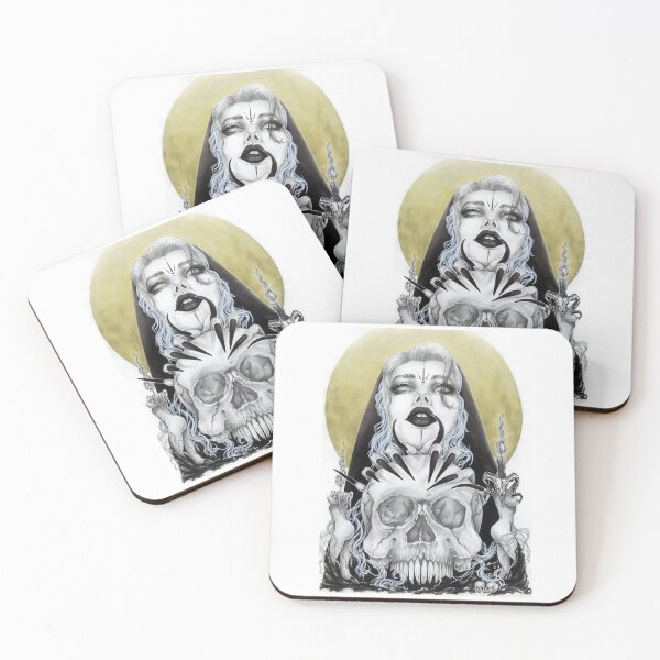 Item preview, Witchcraft - black and white painting, skull design, occultism, witchy vibes, vintage witch, dark sexy nun, magician, tarot card, sexy vamp, dark goddess designed and sold by SSINAMOON.