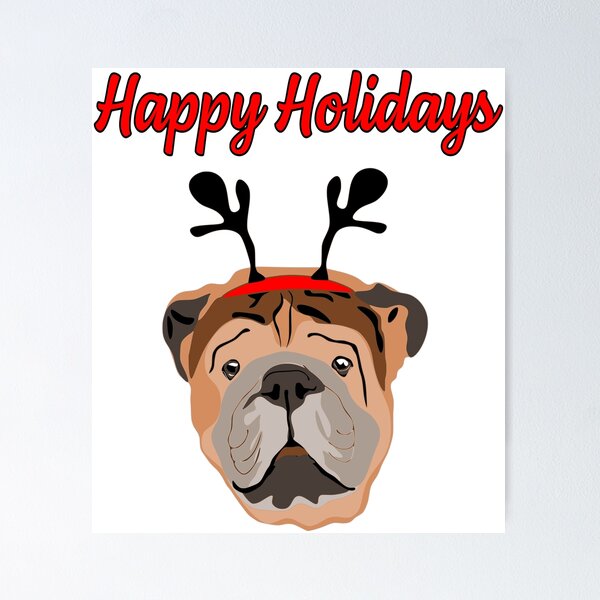 Item preview, Happy Holidays greetings with cute British Bulldog  designed and sold by krisgreenwood.
