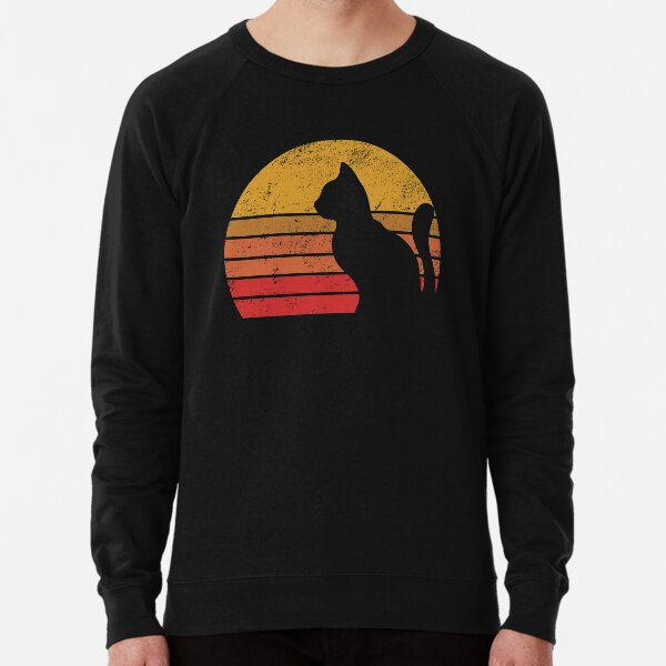 Distressed Retro Sunset Cat Lightweight Sweatshirt