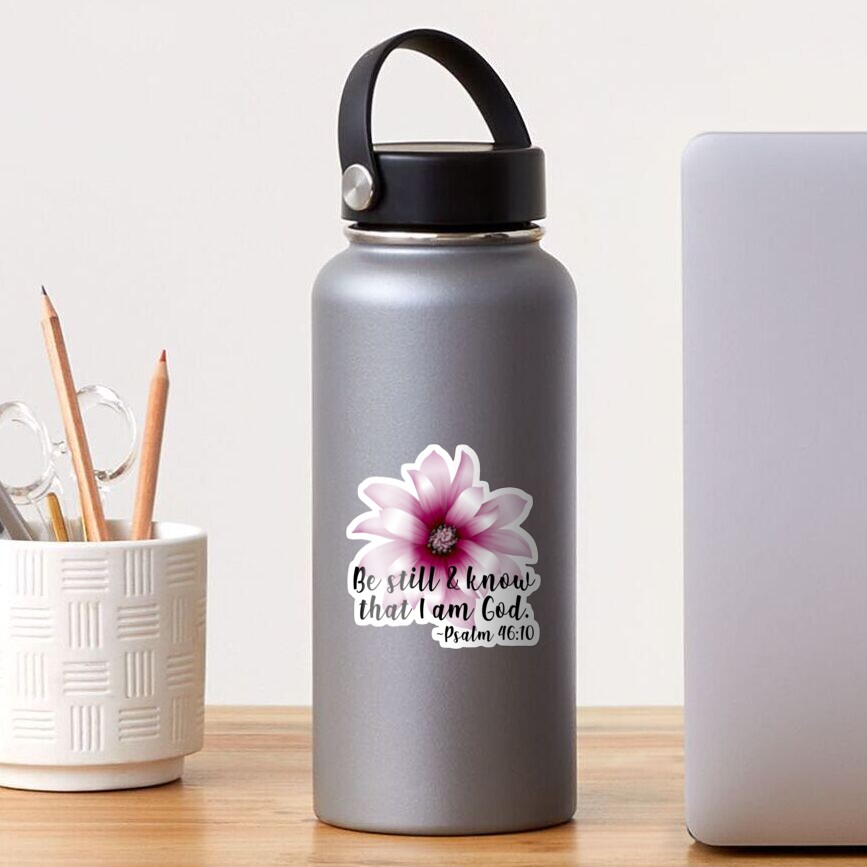 Be Still & Know White Floral Stainless Steel Water Bottle - Psalm 46:10