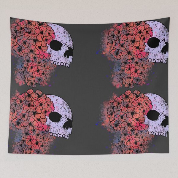 Item preview, Skull and salmon-colored hydrangeas designed and sold by BV-creas.