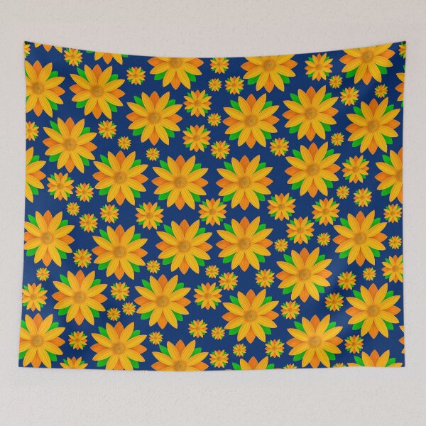 Item preview, Orange Flower Pattern On Blue Background designed and sold by Gsallicat.