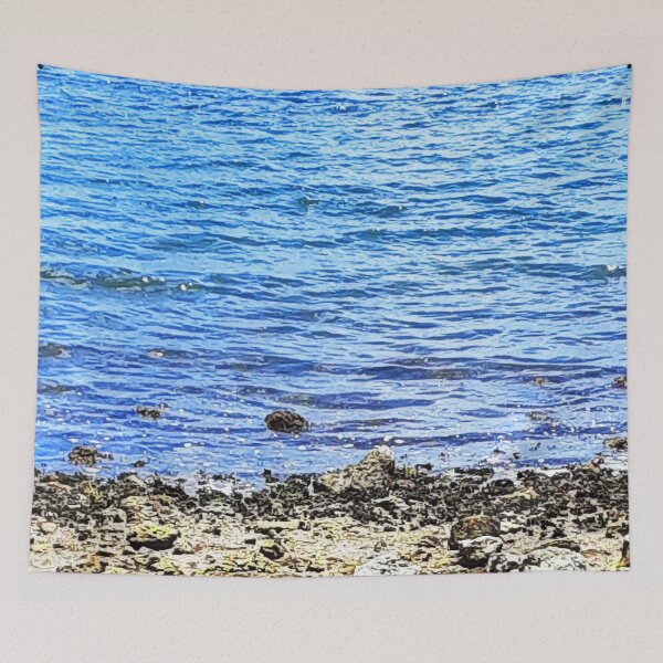 Item preview, ocean deep blue calmed waters rocks landscape designed and sold by Adri Graterol.