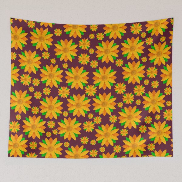 Item preview, Orange Flower Pattern On Maroon Background designed and sold by Gsallicat.