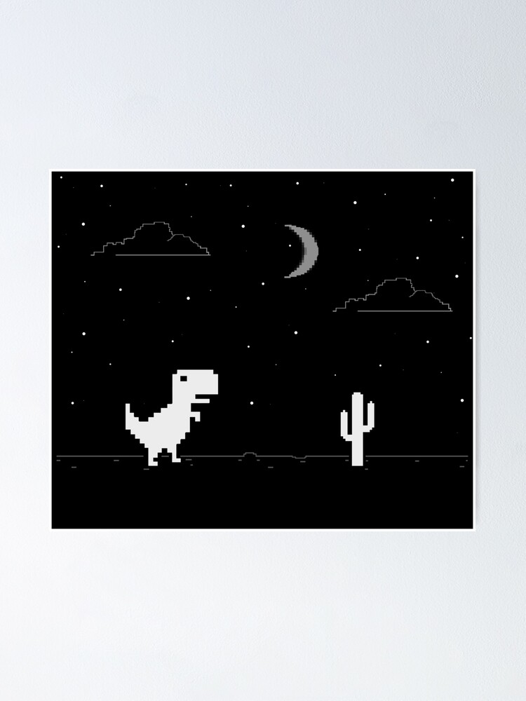 Night Offline T-Rex Game - Google Dino Run | Metal Print