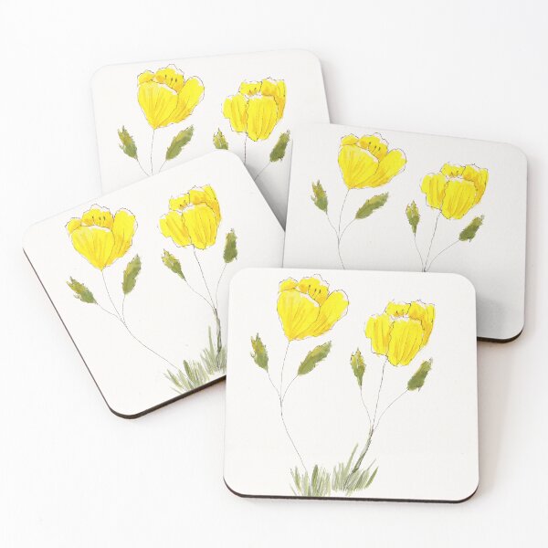 Item preview, Yellow Flowers Sketch in Pen Ink and Watercolor designed and sold by The Elderberry Blossom.