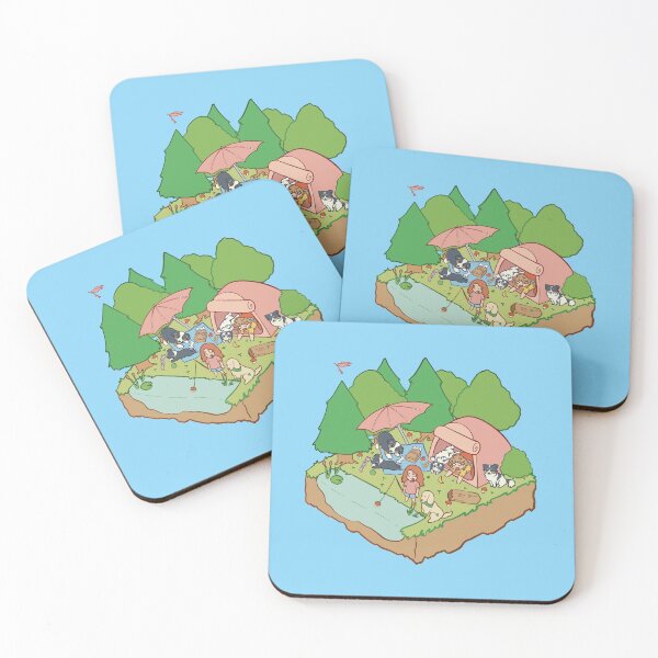 Item preview, Australian Shepherd and friends camping in the great outdoors designed and sold by Ivy Fox Illustration.
