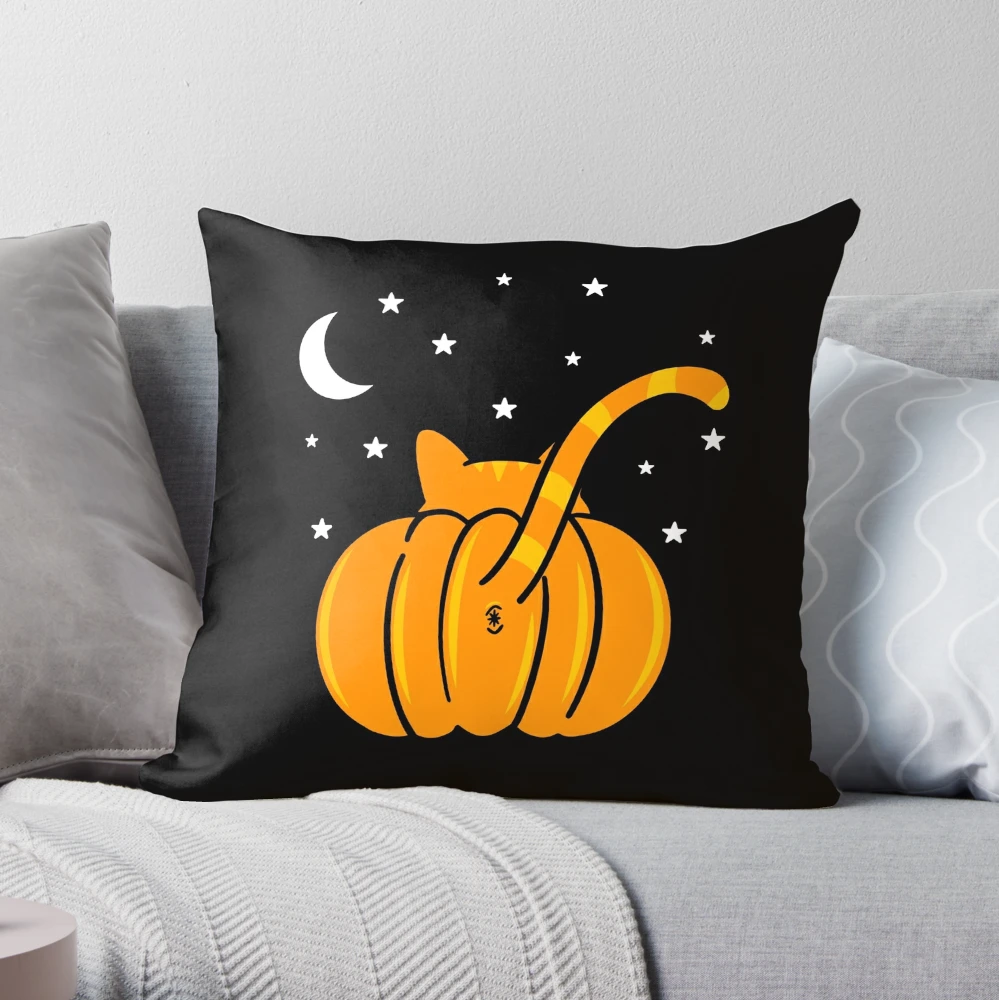 Halloween Cat and Pumpkin Hand-painted Pillow Cover 