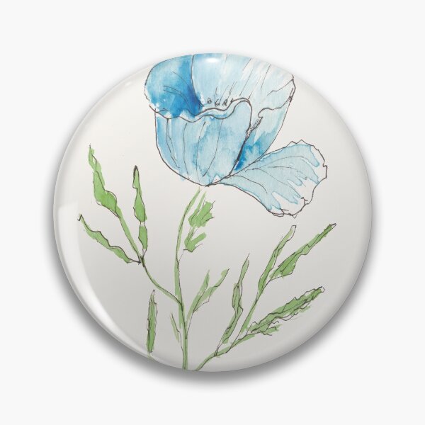 Item preview, Blue Poppy Sketch in Pen, Ink and Watercolor designed and sold by The Elderberry Blossom.