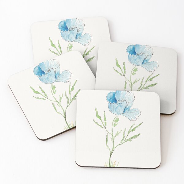 Item preview, Blue Poppy Sketch in Pen, Ink and Watercolor designed and sold by The Elderberry Blossom.