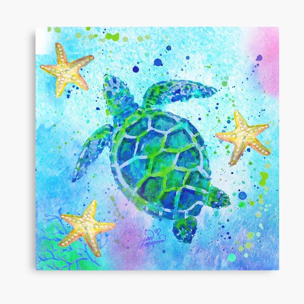 Sea Turtle with Starfish Canvas Print
