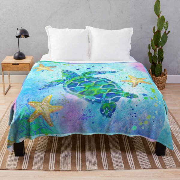 Sea Turtle with Starfish Throw Blanket