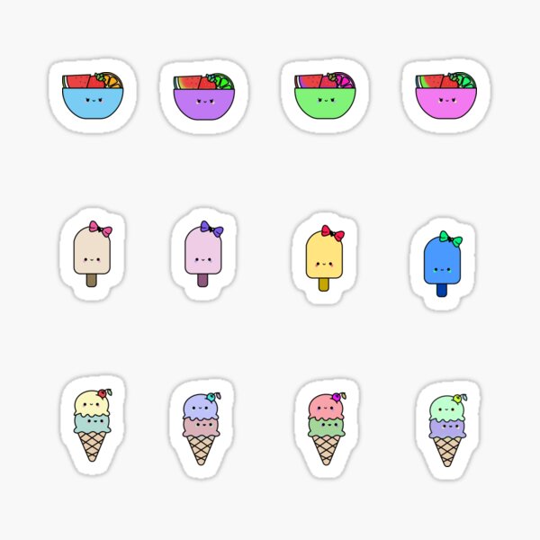 Kawaii Fruit And Ice Cream Sticker Pack (buy medium or large stickers)  Sticker for Sale by StormyMuse