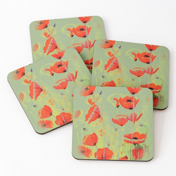 Item preview, Abstract poppies watercolor painting red and olive green   designed and sold by GittaG74.
