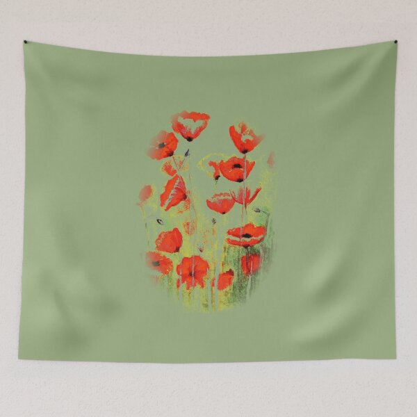 Item preview, Abstract poppies watercolor painting red and olive green   designed and sold by GittaG74.