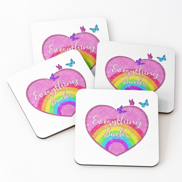 Item preview, "Everything Sucks" Pink Nostalgic Rainbow Aesthetic with Glitter and Butterflies  designed and sold by Neon-Wolf.