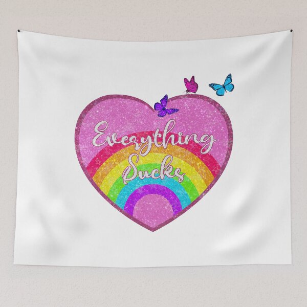 Item preview, "Everything Sucks" Pink Nostalgic Rainbow Aesthetic with Glitter and Butterflies  designed and sold by Neon-Wolf.