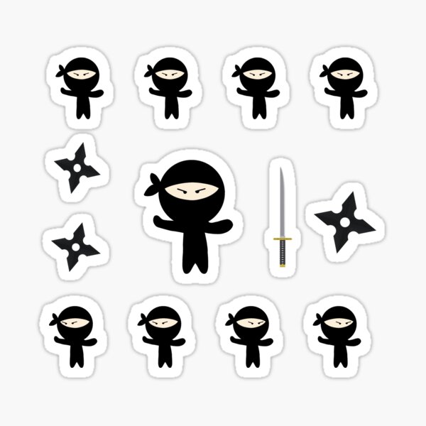 Aperçu de l'œuvre Pack d'autocollants Kawaii Ninja Warriors & Weapons créée et vendue par StormyMuse.