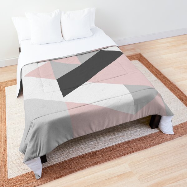 Triangle Geometric Design Graphical Pattern Grey Pink and Black Comforter