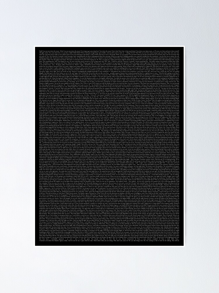 "full Killer Bean Forever script (white text version)" Poster by