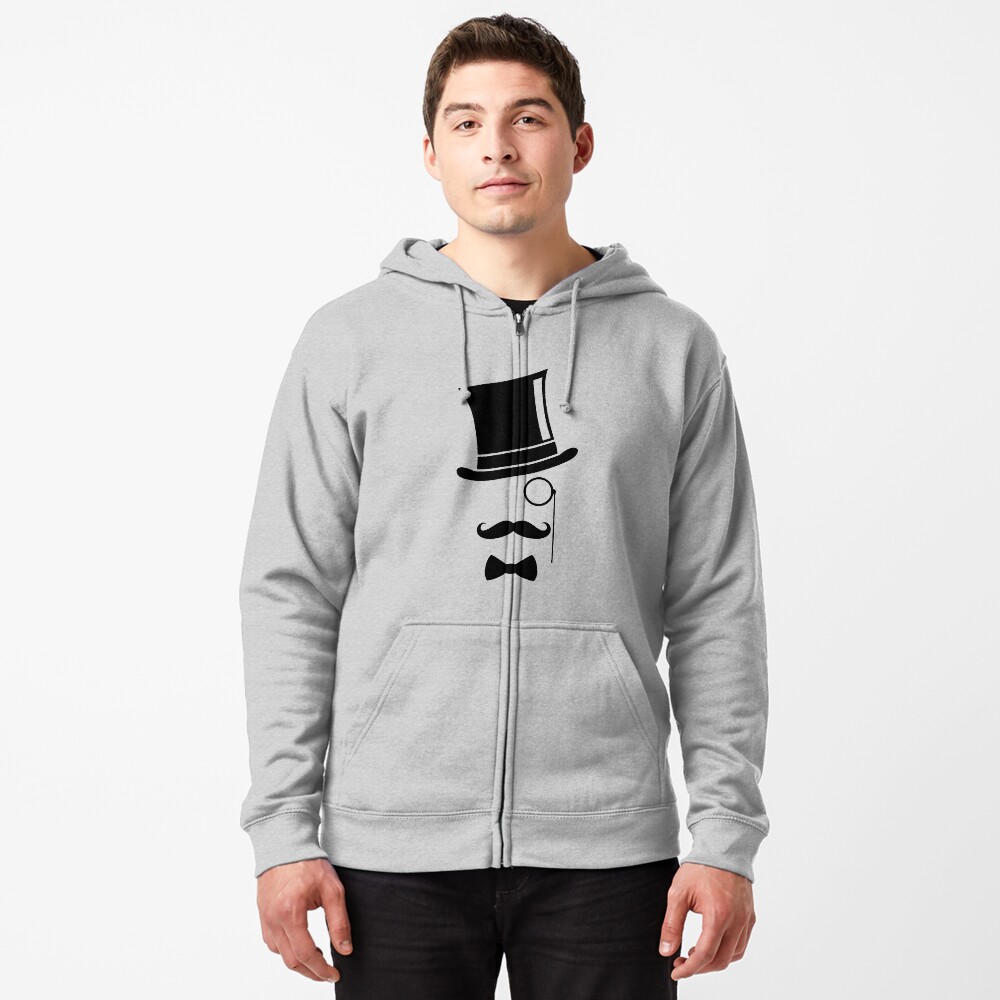 "Mustache Monocle Top Hat " Zipped Hoodie by BigTime Redbubble