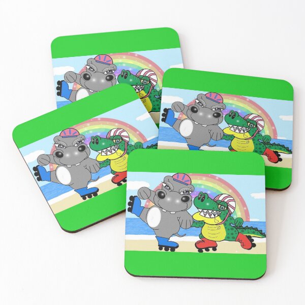 Item preview, a Cute hippo and a happy alligator like to go  inline skating designed and sold by Shirley cute art .