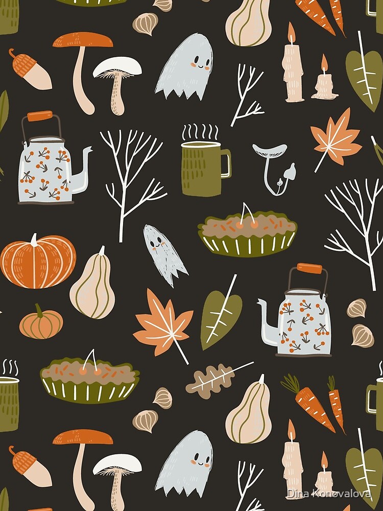 Fall seamless pattern with cozy nature elements. by Dinkoobraz