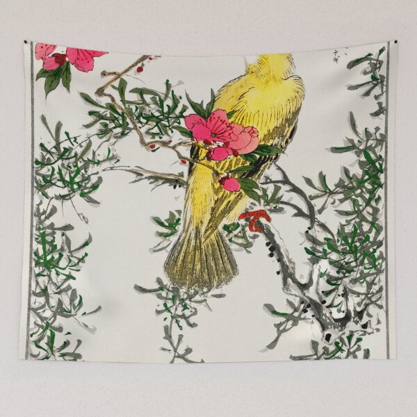 Item preview, chinese bush warbler and drooping peach iillustration 42664090104 designed and sold by Bird-Lore.