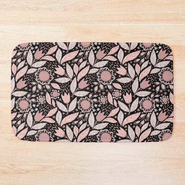 Item preview, Pink Floral and Leaf Pattern with Black Background designed and sold by Ashstone23.