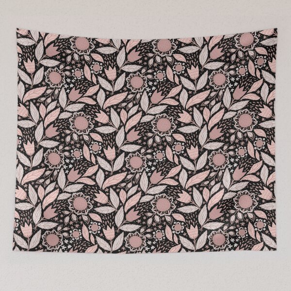 Item preview, Pink Floral and Leaf Pattern with Black Background designed and sold by Ashstone23.