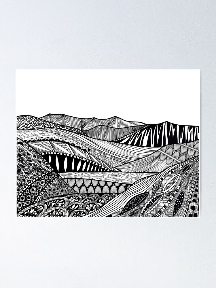 Mountain landscape doodle art Poster for Sale by ahahdodo