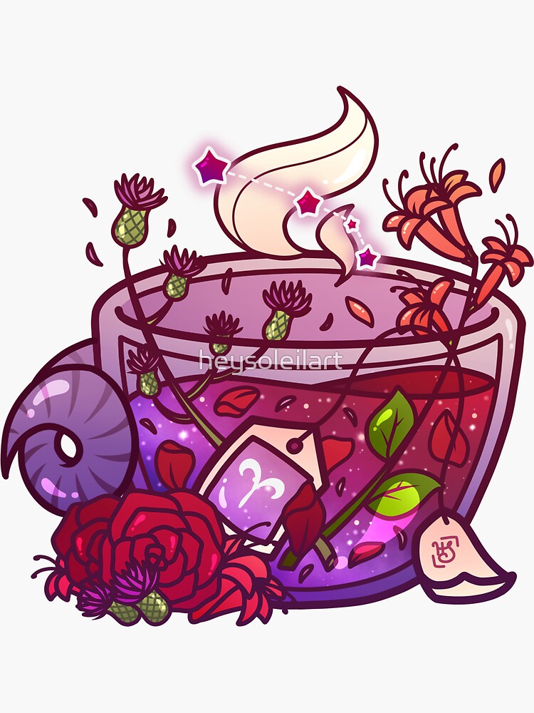 Thumbnail 3 of 3, Sticker, Aries Zodiac Teacup designed and sold by heysoleilart.