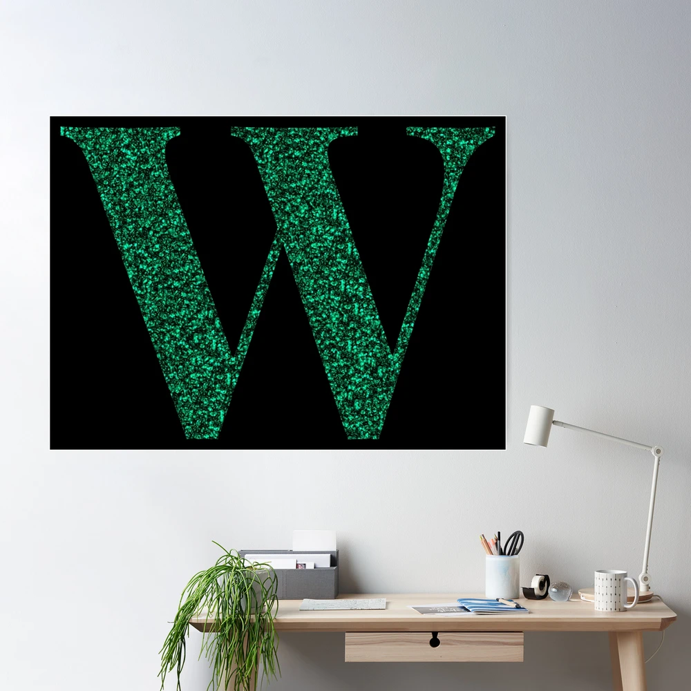Letter W Emerald Dark Green Glitter Effect Alphabet