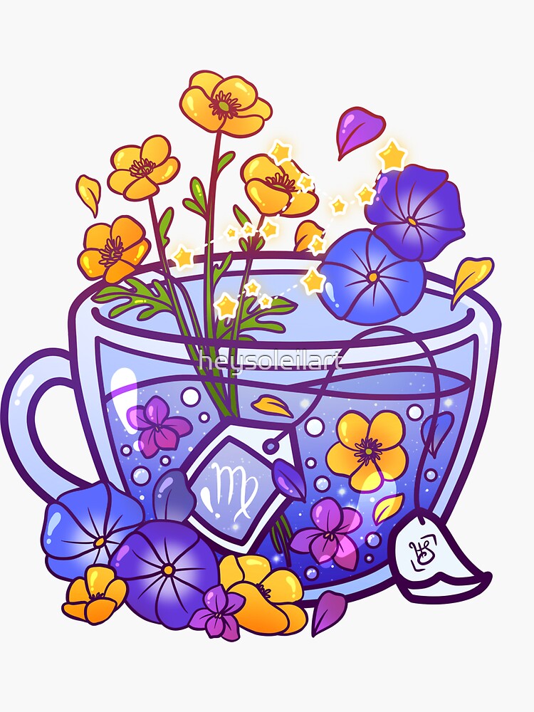 Thumbnail 3 of 3, Sticker, Virgo Zodiac Teacup designed and sold by heysoleilart.