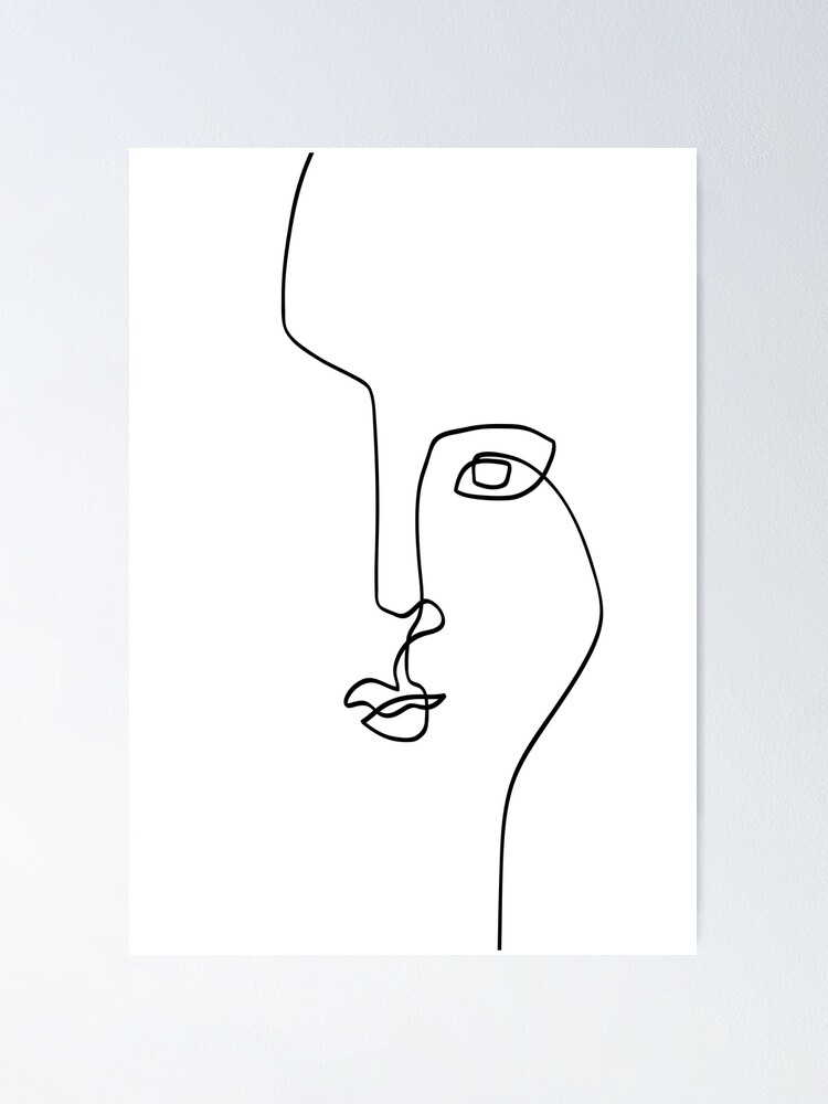 Abstract Single Line Face Print, Line Art Face Poster