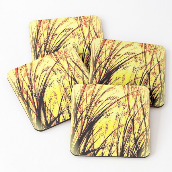 Item preview, Grasses in the sunset watercolor painting golden yellow  designed and sold by GittaG74.