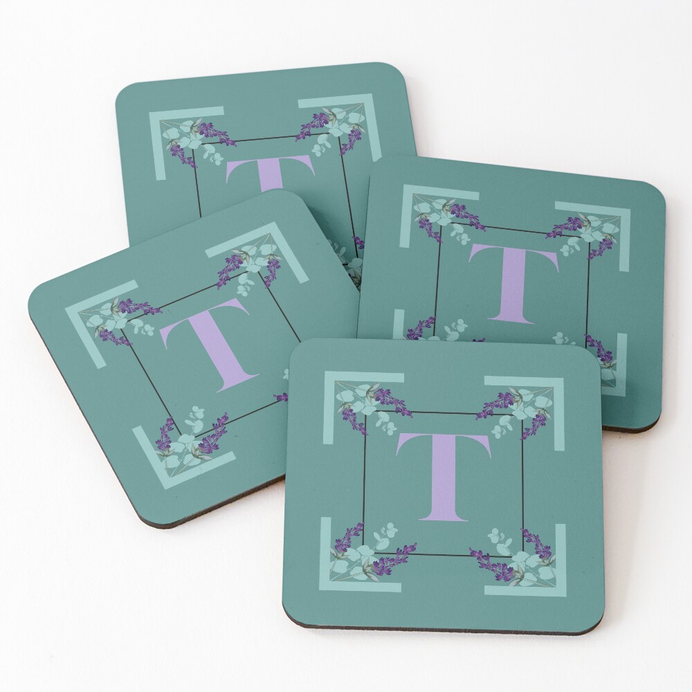 Eucalyptus lavender alphabet - letter T Coasters (Set of 4)