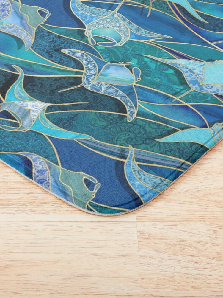 Alternate view of Patchwork Manta Rays in Sapphire and Turquoise Blue Bath Mat