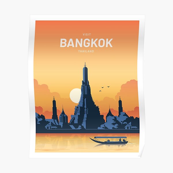 Bangkok Thailand Vector Vintage Poster