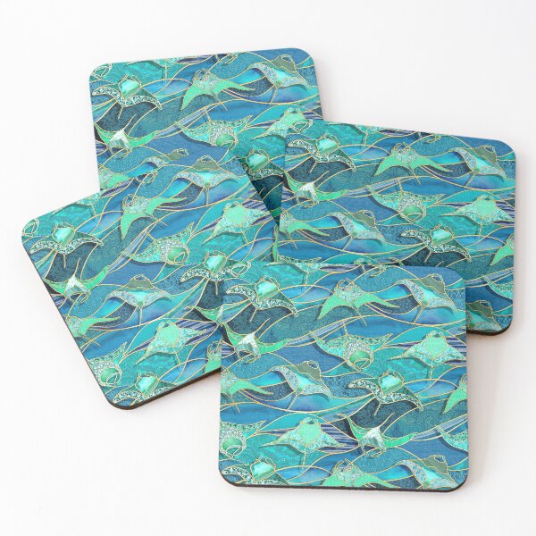 Item preview, Patchwork Manta Rays in Teal Blue and Jade Green designed and sold by micklyn.