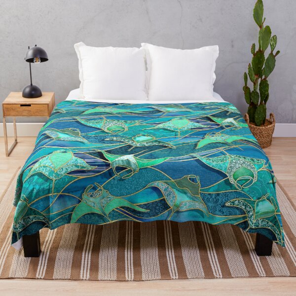 Item preview, Patchwork Manta Rays in Teal Blue and Jade Green designed and sold by micklyn.